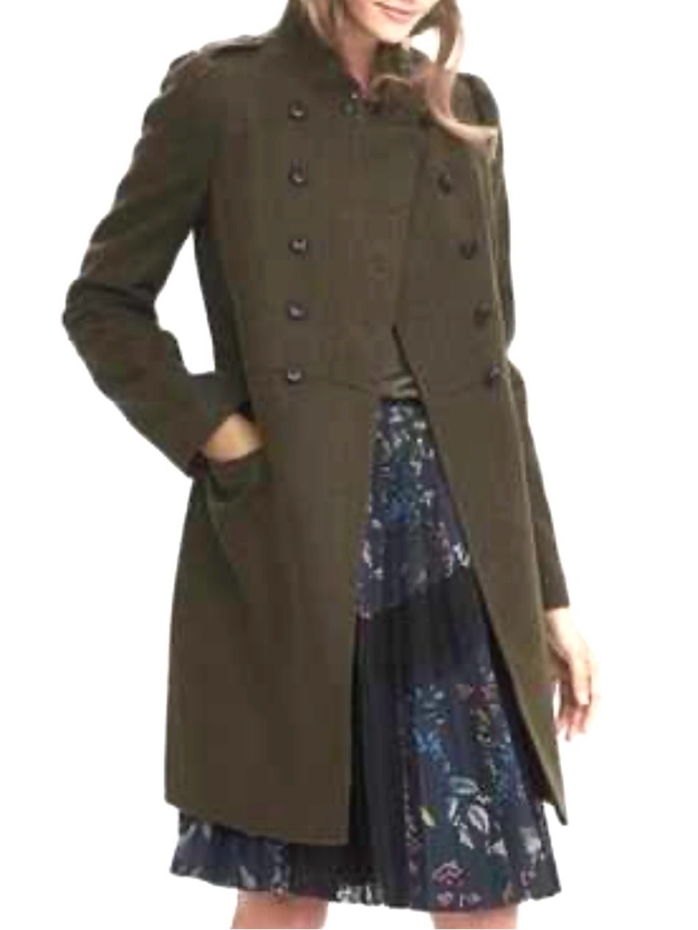 BANANA REPUBLIC Italian Melton Olive Green Wool Blend Military Style Coat Sz M